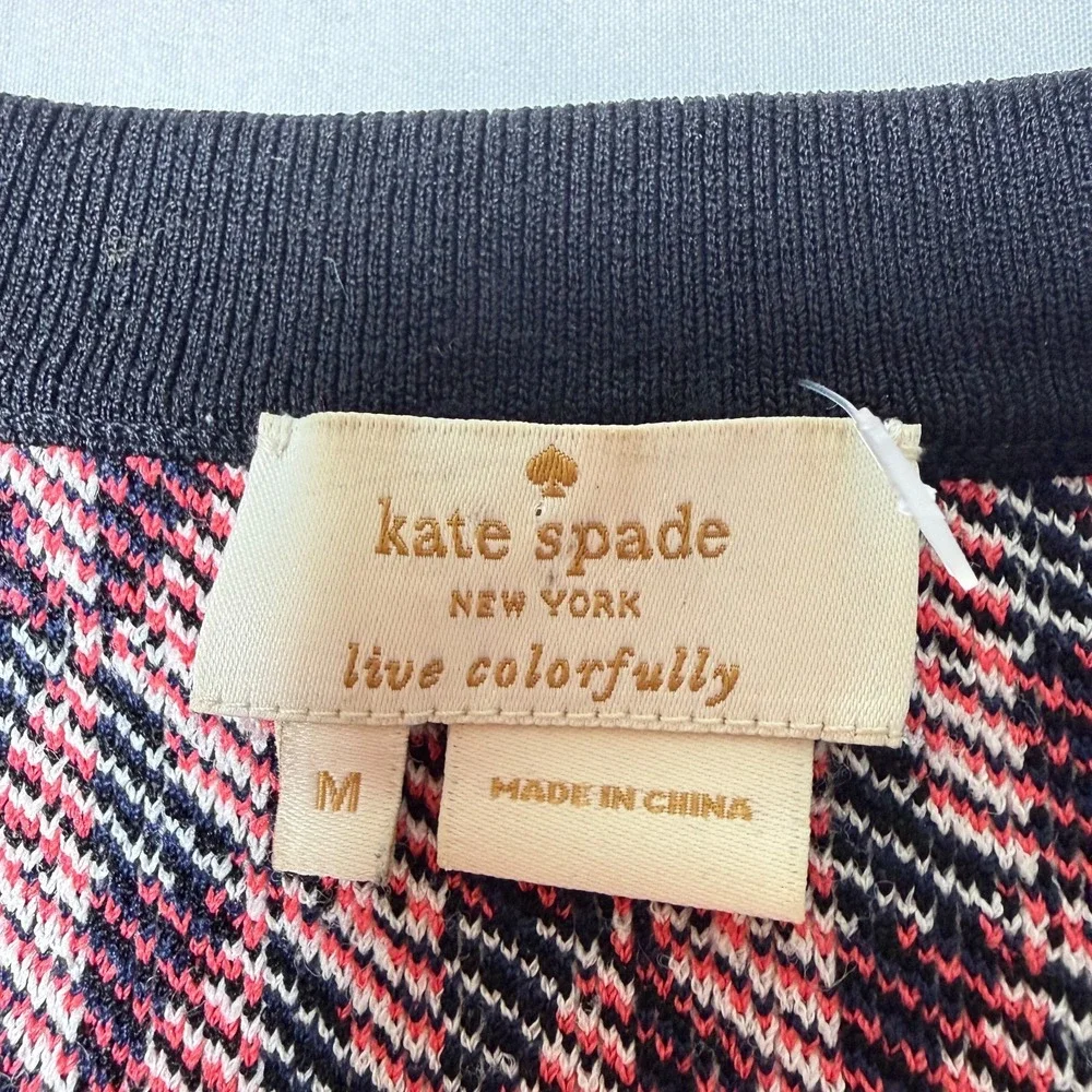 Kate Spade Flying Kites Retro Mod Sweater Sz M Playful Luxe Preppy Parisian Chic